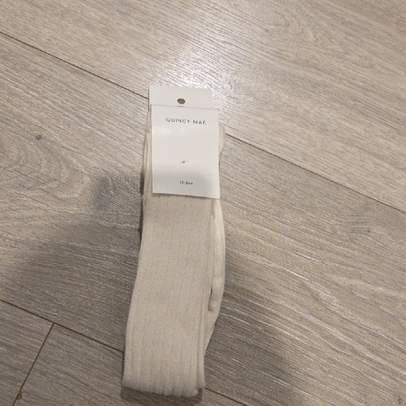 NWT- Quincy Mae Solid Ribbed Tights Ivory - Picture 1 of 2